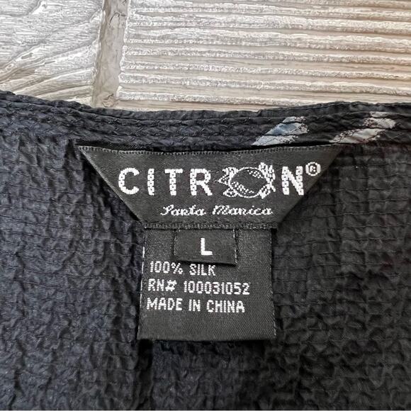 Citron Santa Monica silk draped texturized floral blouse asymmetrical sz L - Picture 7 of 7